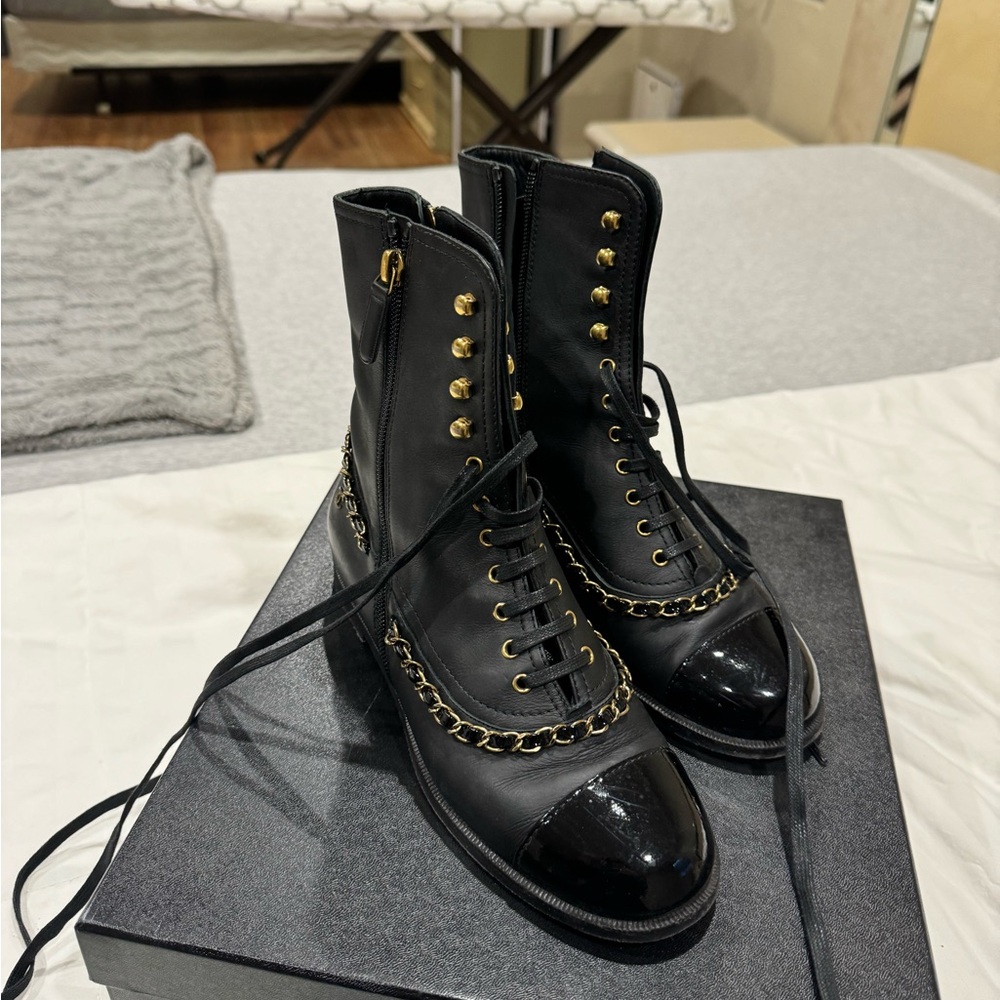 CHANEL Interlocking CC Logo Combat Boots